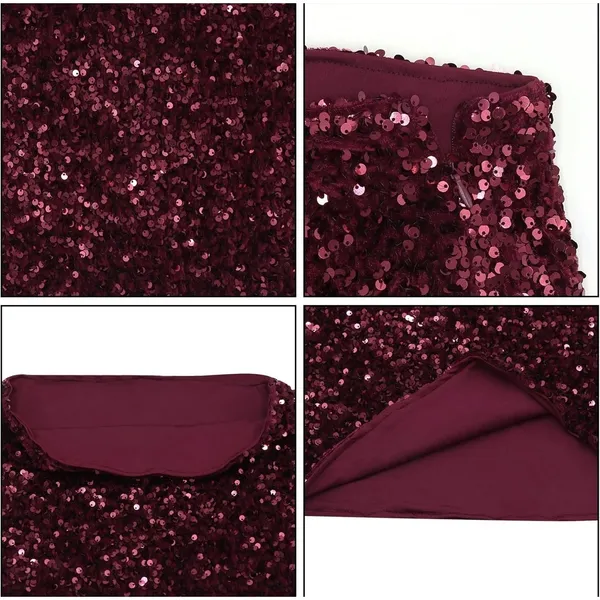 NWT MakeMeChic Burgundy Sequin Mini Skirt Low Rise Bodycon Glitter Medium - Image 4