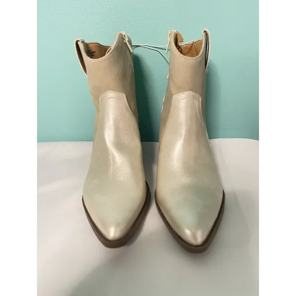 Indigo Ankle Boots 6.5M Iralannie Pointed Toe Cowboy Boot 2tone‎ Tan Gold S112 - Image 2