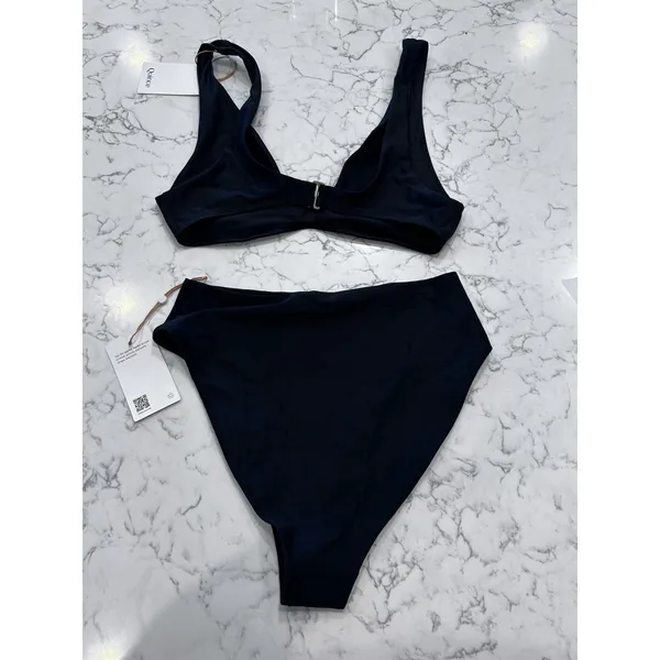 NWT Quince Black Italian Plunge Bikini Top & High Rise High Leg Bottom Set Med - Image 2