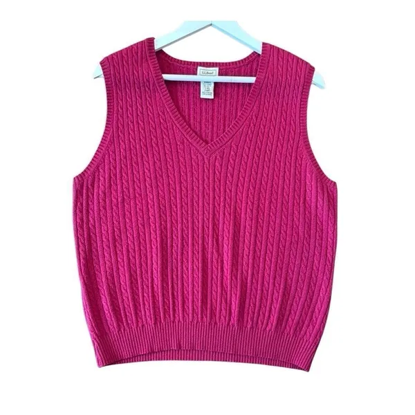 L.L. Bean cashmere wool cableknit vneck sweater vest large - Image 2