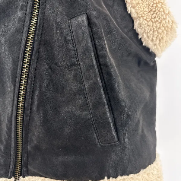 Free‎ People We The Free Clover Teddy Vegan Leather Shearling Vest Black Cream L - Image 6