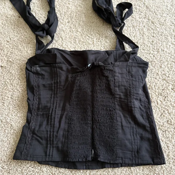 Reformation adelia top Shirred Organic black boho Cotton cami tank blouse size 0 - Image 7