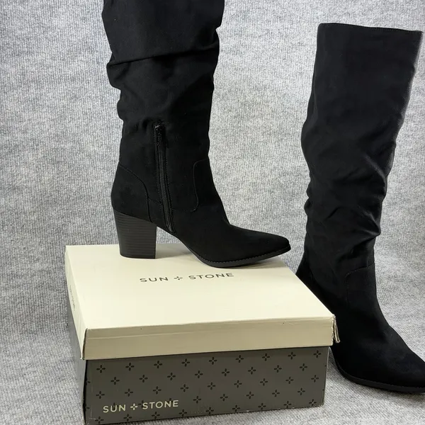 Sun + Stone Size-8M Womens Elviss Slouch‎ Knee High Dress Boots Black - Image 3