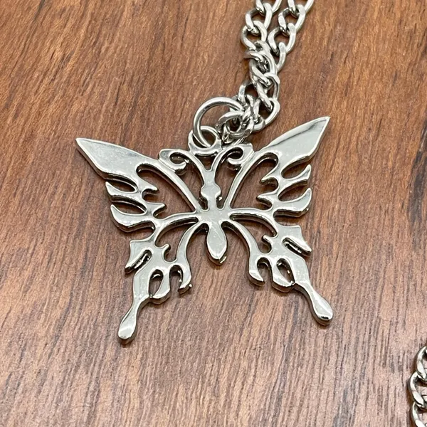 Butterfly Pendant Necklace Silver Tone Cyber Y2K Goth Alt Festival Fairy McBling - Image 5