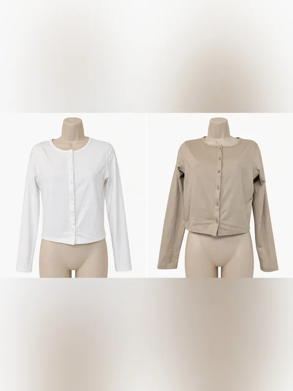 Lot of 2 CRZ YOGA Cloud Jersey Button Cardigans Size S White & Mojave Tan - Image 2