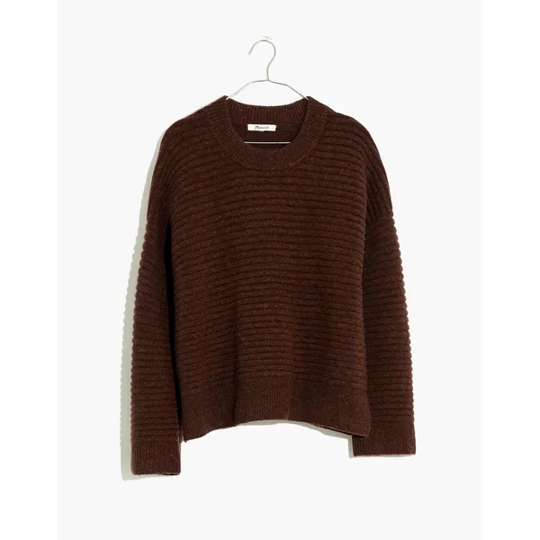 Madewell Elsmere Pullover Sweater Heather Brunette Brown Ribbed NC650 Medium - Image 3