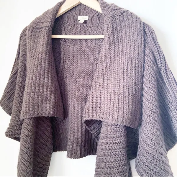 Hinge Cardigan Womens Brown Waterfall Open Chunky Knit Cropped Sweater - Image 5