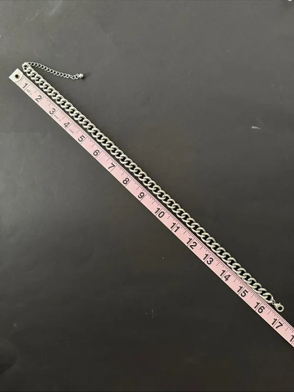 silver chunky cuban link chain necklace, also referred to as a curb chain. - Image 3