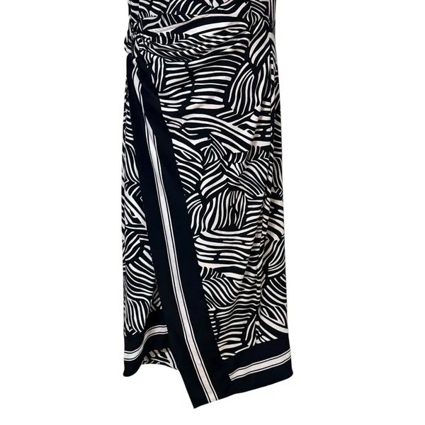 Michael Kors Women Black White Zebra Print Ring Faux Wrap Midi Dress Small - Image 4