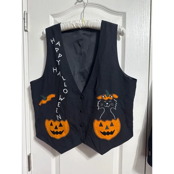 Happy Halloween Silk Vest Embroidered Costume Party Teacher Cottagecore Retro - Image 2