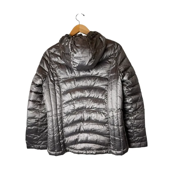Andrew Marc Puffer Jacket Women Medium Pewter Lightweight Packable Down Hooded‎ - Image 2