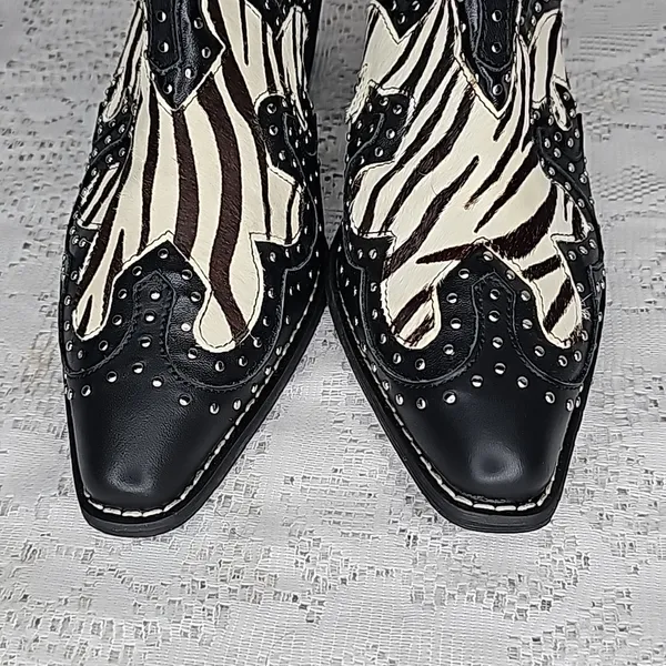 Grazie Maverick zebra pony hair western cowgirl studded slip on clog mules 7.5 - Image 4