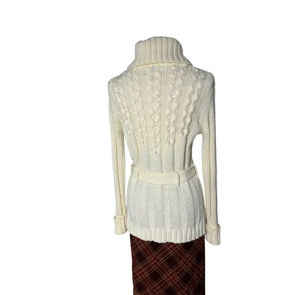 Vintage Belted Cable Knit Portrait Collar Cardigan Cream Korea M Medium - Image 5