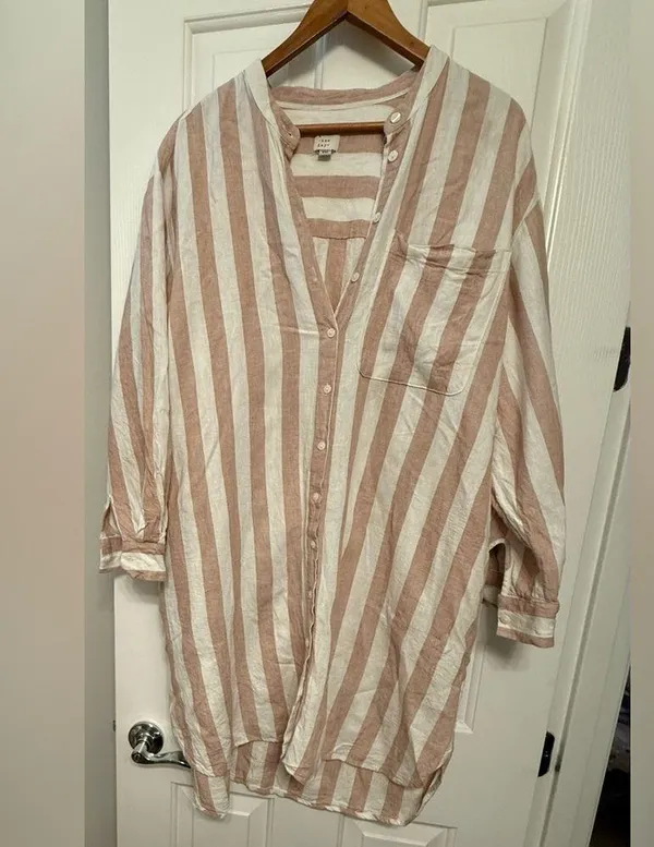 **A New Day Striped Long Sleeve Tie Waist Shirtdress XXL** - Image 2