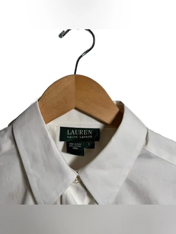 Lauren Ralph Lauren Button Down Blouse Women's Large White Cotton Sleeveless Top - Image 4