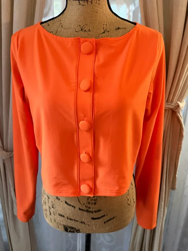 Antonio Melani XL Bright Orange Cropped Cardigan Covered Buttons Stretch - Image 2