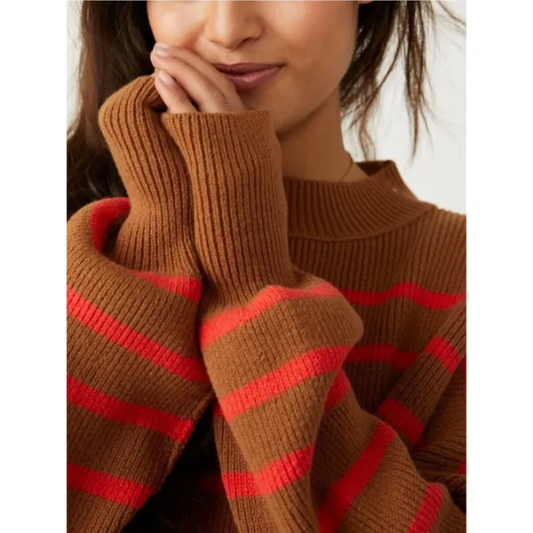 Free People Easy Street Stripe Crop Pullover Sweater Brown Orange Medium - Image 6