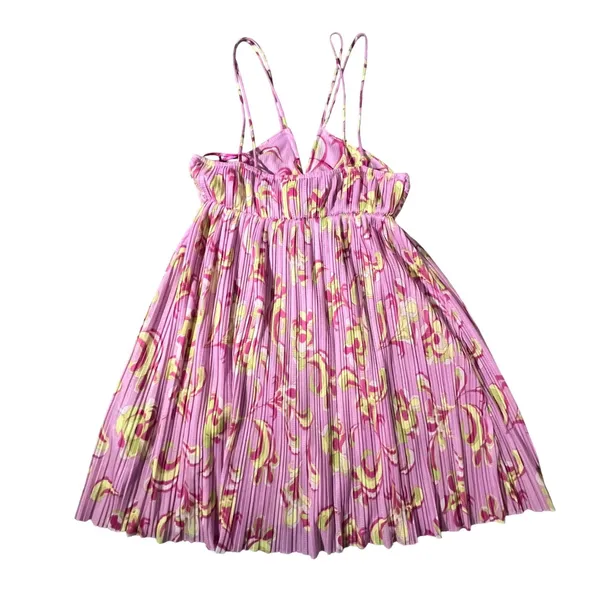 Zara‎ Pleated Mini Dress Womens M Pink Abstract Floral Double Strap NWOT - Image 4