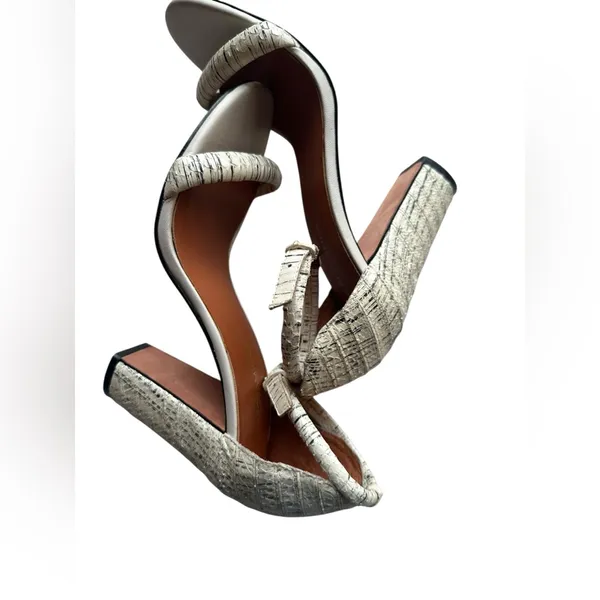 Rebecca Minkoff Mali Snake‎ Embossed Chunky Heels Cream/Black Sz 8.5 M - Image 4