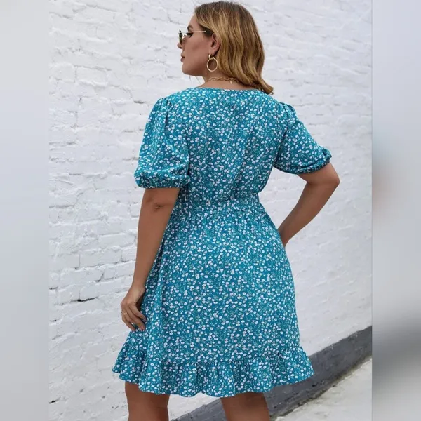 SheIn Blueditsy floral dress summer dress 4x light weight Aqua fits 2x - Image 3