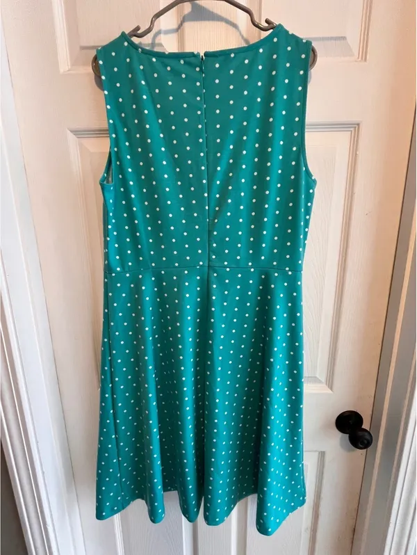 NWT Talbots Teal Polka Dot Sleeveless A-Line Dress Size Large - Image 6