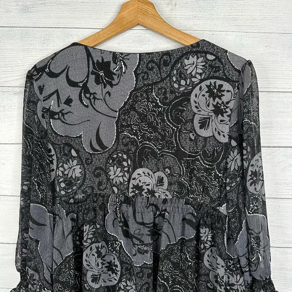 ICE Vintage Women XL Black Sheer 3/4 Sleeve Floral Blouse WhimsyGoth Feminine - Image 7