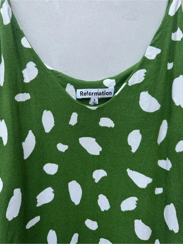 Reformation Ventura Mini Slip Dress Green White Abstract Spot Print Small - Image 3