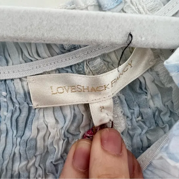 LOVESHACKFANCY Finchley Smocked Mini Dress Blouse Size Petite in Slate Blue NWT - Image 7