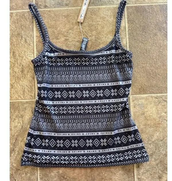 Skims Logo Plush Pointelle Cami Onyx Mirror Fairisle Size Medium - Image 6