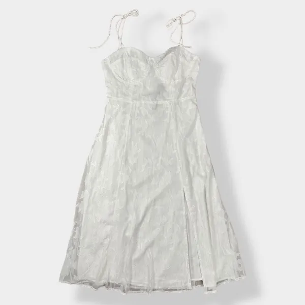 Lulus NWT Loveliest ‎ Looks White Floral Jacquard Tie Strap Midi dress Size M - Image 7