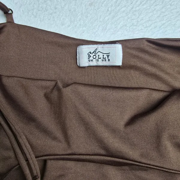 Oh Polly 37Y Chocolate Brown Ruched Bodycon Mini Dress Adjustable Straps US‎ 8 - Image 5