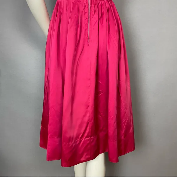Vintage 1950s Dress A-Line Pink‎ Sleeveless Retro Satin FLAWS Handmade Zip-Up - Image 7
