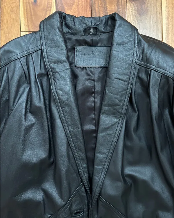 Jacqueline Ferrar Black Leather Trench Coat – Made in Korea - Image 3