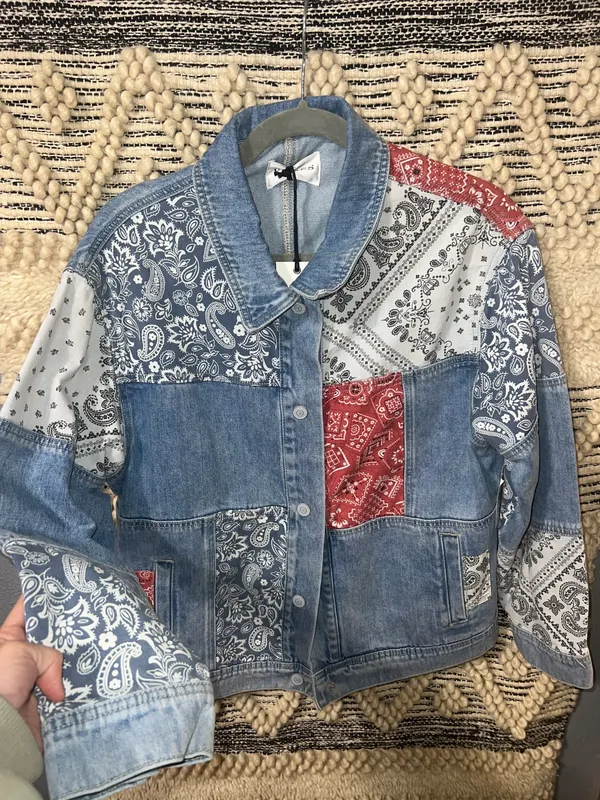 Anthropologie Faria Patchwork Denim Trucker Jacket - Image 5