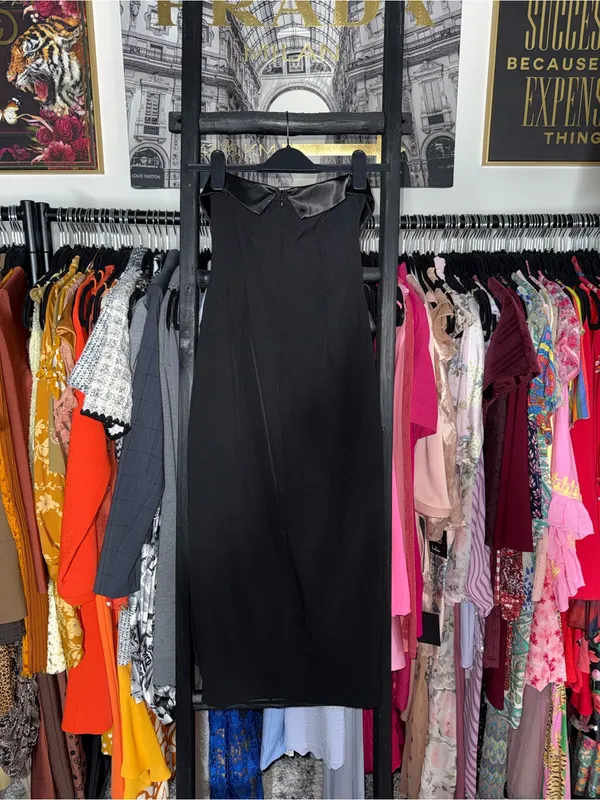 SHEIN BAE Black Satin Trim Strapless Tuxedo Midi Dress Women’s XS New NWT - Image 7