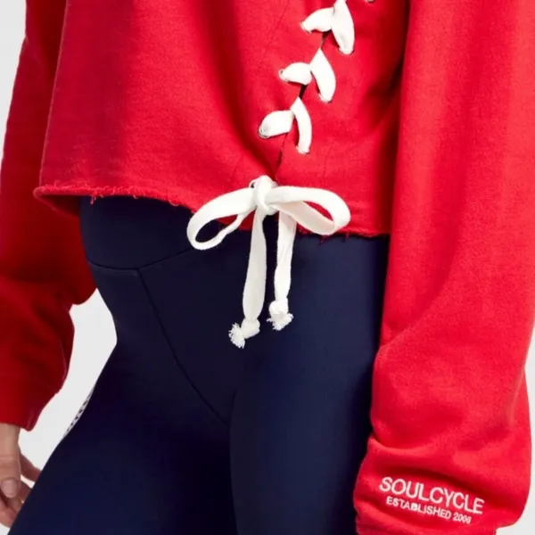 NWOT Soulcycle embroidered lace‎ up cropped sweatshirt sz XL - Image 2