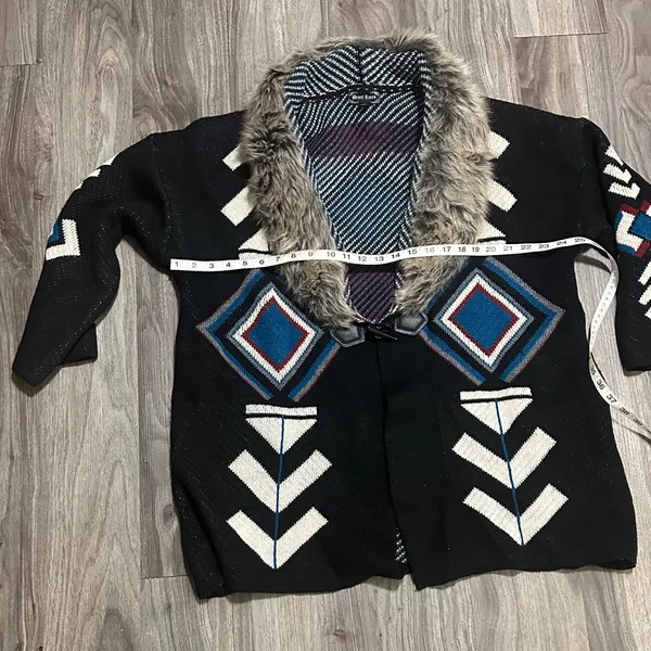 Steel Roses Aztec Cardigan | Faux Fur Collar | Boho Western . - Image 10