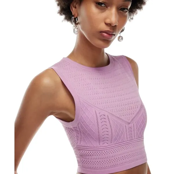 Aritzia Babaton Women's Pink Pointelle Sleeveless Crop Top Size S - Image 2