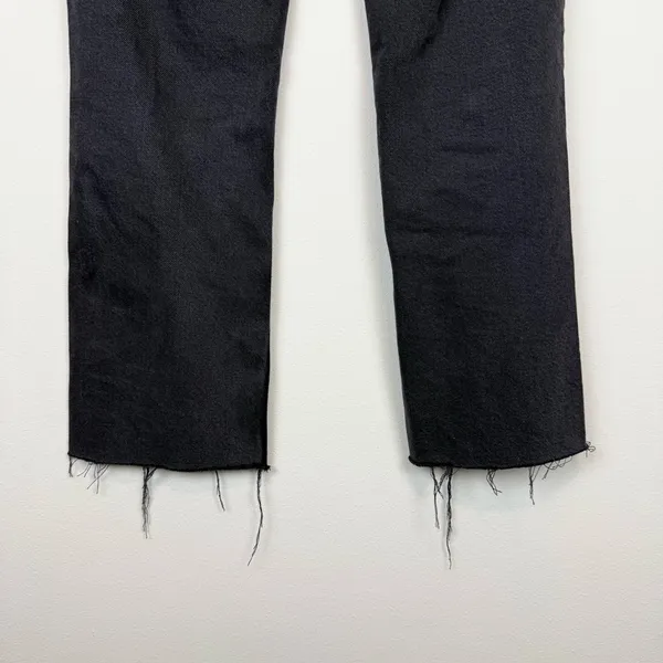 Zara High Rise Straight Leg Raw Hem Jeans Faded Black Size‎ 2 - Image 8