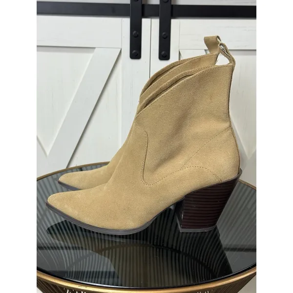 Reserved Womens Western Ankle Boots Size EU 36 US 5 Tan Suede Pointed Toe Heel - Image 2