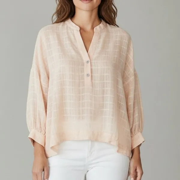 Zara Long Sleeve Oversized Flowing Loose Semi Sheer V Neck Blouse XS Soft Peach - Image 11