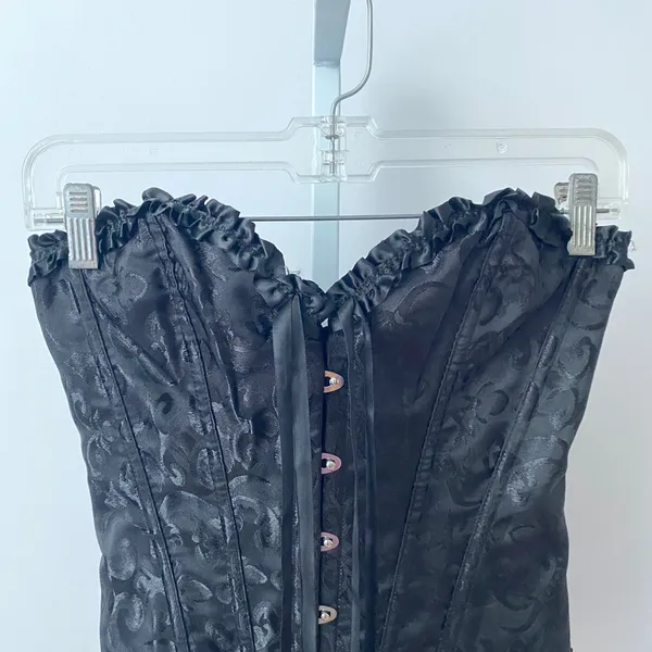 Jacquard Moody Witchy MobWife Renaissance Goth Corset Top M Black - Image 2