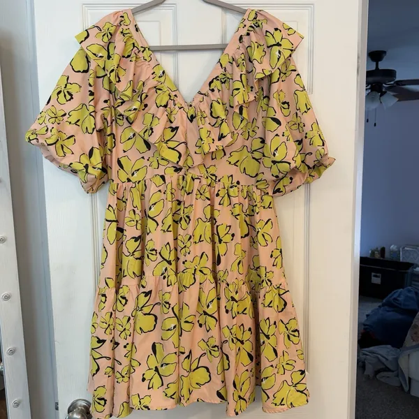 Mulla Tiered Ruffle‎ Dress Yellow Maternity Shoot Baby Shower Balloon Sleeve M - Image 8
