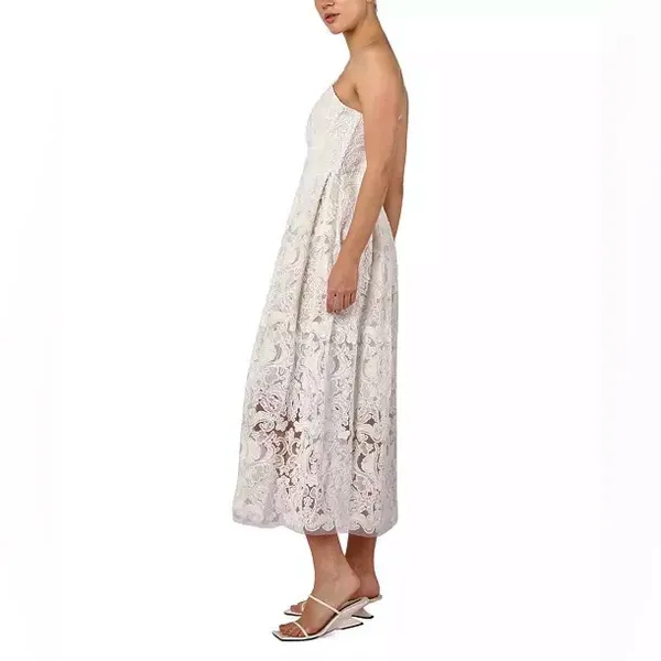 Anthropologie - Lace strapless white midi a line dress - Image 2