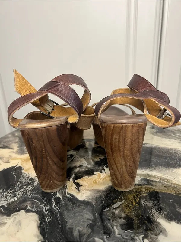 BED|STÜ Sophie Leather Wooden Platform Heeled Sandals - Image 10