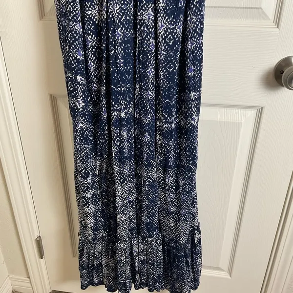Lucky Brand John Robshaw Crochet Lace Back Maxi Dress Navy Blue White Small Boho - Image 11