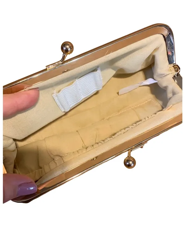 Vintage Y2k Call It Spring Beige Crochet With Gold Sequins Clutch - Image 9