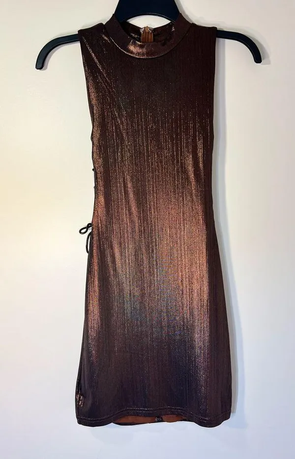 Revolve NWT Superdown Theresa Lace-Up Dress Bronze Metallic, size XS - Image 7