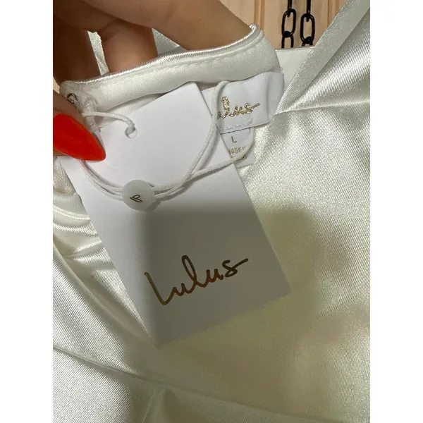 NWT Lulus Sensational Promise White Satin Square Neck Mermaid Maxi Dress Bride L - Image 7