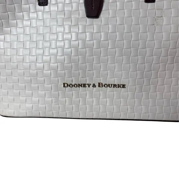 DOONEY & BOURKE Woven Leather Embossed Satchel Bag White Brown Trim Quiet Luxury - Image 2